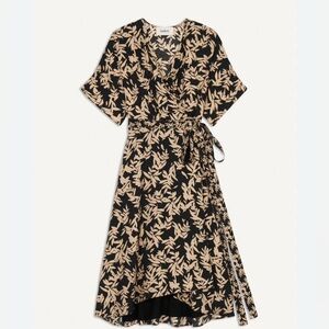 Ba&sh Tabby Wrap Dress Black & Beige Print Midi Length Womens Small